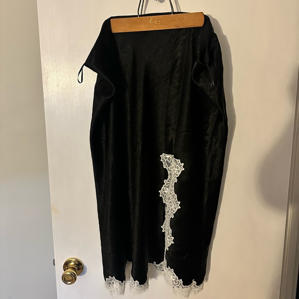 J.Crew Gwyneth Black Satin Slip Skirt w/ White Lace - 3X, NWT